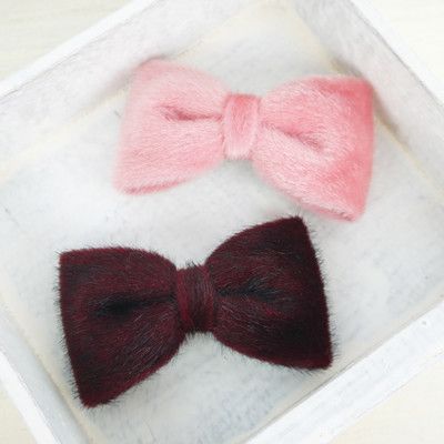 【PinkyPinky Boutique】短毛絲絨蝴蝶結髮夾 ＊粉紅色/紅色 ＊