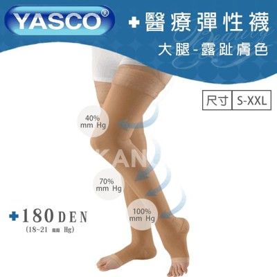 【YASCO】昭惠醫療漸進式彈性襪x1雙 (大腿襪-露趾-膚色)