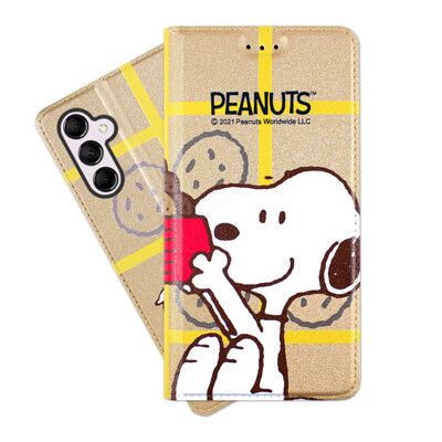 【SNOOPY/史努比】三星 Samsung Galaxy M14 5G 彩繪可站立皮套(吃餅乾)