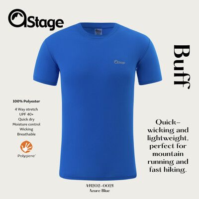 【AStage】Buff T-Shirt 透氣快乾短袖排汗衣 男 天藍｜銀離子機能運動上衣