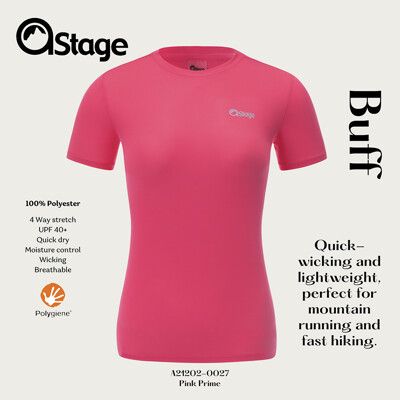 【AStage】Buff T-Shirt 透氣快乾短袖排汗衣 女 青春粉｜銀離子機能運動上衣