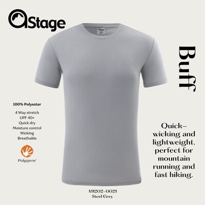 【AStage】Buff T-Shirt 透氣快乾短袖排汗衣 男 鐵灰｜銀離子機能運動上衣