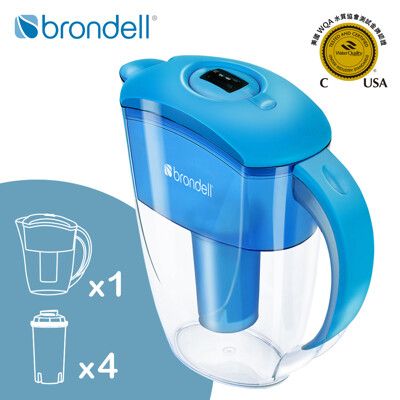 【Brondell】美國邦特爾 H2O+ 純淨濾水壺 （藍）＋八周長效濾芯（4入）