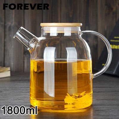 【日本FOREVER】日式竹蓋耐熱玻璃把手花茶壺1800ML