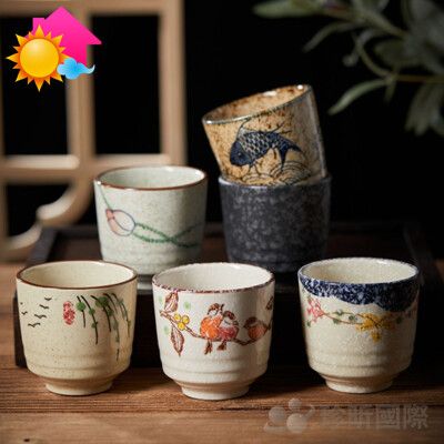 【溫度】日式復古釉下彩典雅茶杯(1入) ~顏色款式隨機(約直徑7.2x高7cm)/杯/茶杯/杯子