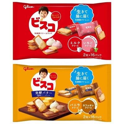 +東瀛go+ Glico 固力果 乳酸菌綜合餅乾 奶油&草莓  雙味餅乾 奶油餅乾 乳酸菌餅乾 夾心