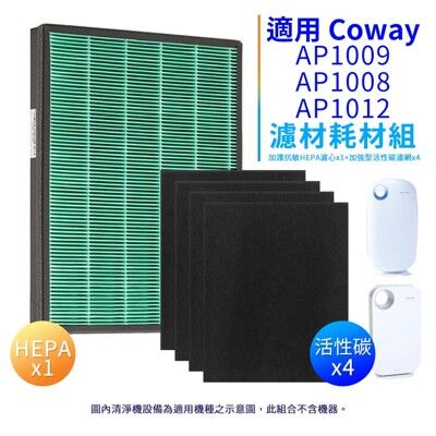 適用Coway格威AP-1009CH 1009 AP-1008清淨機HEPA濾心1片+活性碳濾網4片