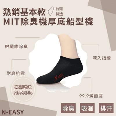 【專利認證】 載銀抗菌健康襪-船型襪 黑 《台灣製造》