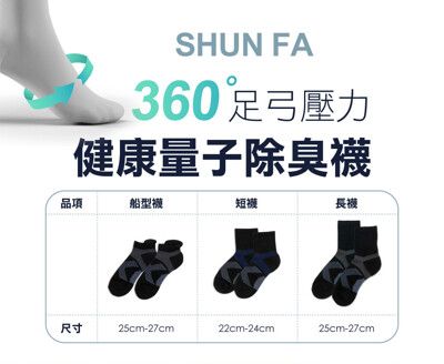 【SHUN FA】足弓壓力健康量子除臭襪