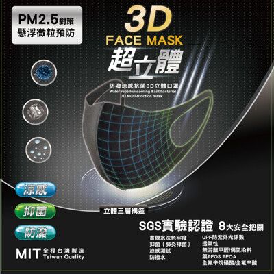 ★防疫大作戰★SGS認證3D立體防潑水抗紫口罩 【台灣製】(5種尺寸)涼感/減菌/透氣(2色)