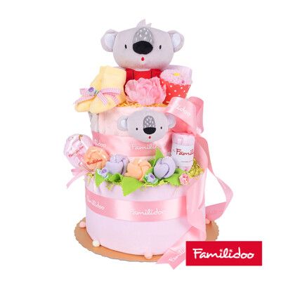 【Familidoo 法米多】考拉三層尿布蛋糕(粉色) 新生兒禮盒 彌月禮盒 滿月送禮