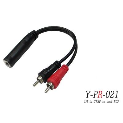 Stander Y-PR-021 6.3mm 立體聲母頭 轉 RCA 左右公頭 音源訊號分接線