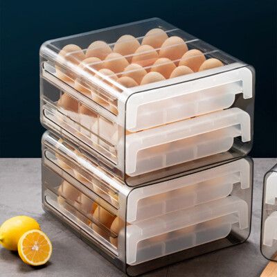 【透氣雙層雞蛋盒】雞蛋盒 雞蛋格 雞蛋收納 透明雞蛋盒 抽屜雞蛋盒 保鮮盒 分類盒 冰箱收納盒