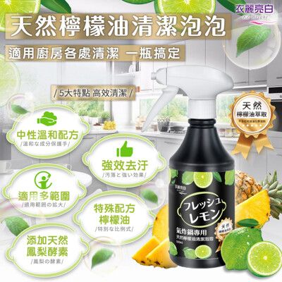 衣麗亮白 氣炸鍋天然檸檬油清潔泡泡 500ml