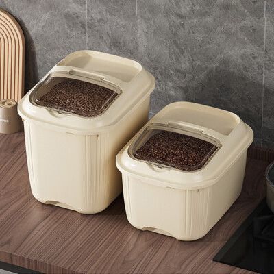 【荷生活】聰明設計PP材質五殼雜糧儲米桶 透明上蓋可置物滾輪式儲物盒-小號