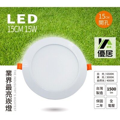 【優居科技】新款 15W 崁燈 漢堡燈 開孔15公分15cm(附快速接頭) 全電壓