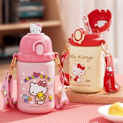 【優貝選】三麗鷗HELLO KITTY 3D小公仔316不鏽鋼兒童吸管水壺 450ML