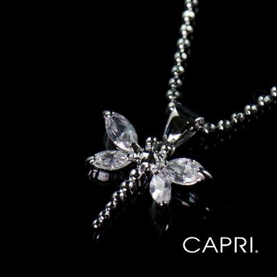 『CAPRI』精鍍白K金鑲CZ鑽 蜻蜓項鍊