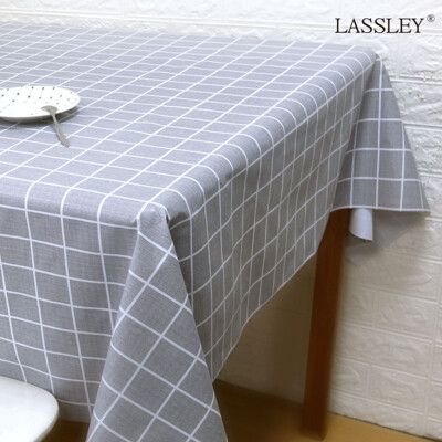 【LASSLEY】日式防水桌巾-長方形135X180cm(台灣製造-長方形茶几巾｜餐桌巾｜格紋桌布)