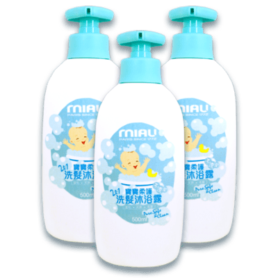 MIAU-2合1寶寶洗髮沐浴露-洗頭洗澡一瓶搞定不流淚配方/低敏性，不添加石化衍生油脂或礦油