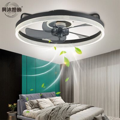 XINGMU興沐燈飾 110v隱形吊扇燈 餐廳北歐客廳變頻靜音電扇燈 led吊扇燈 輕奢吸頂風扇燈