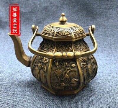 純銅黃銅八寶壺茶壺