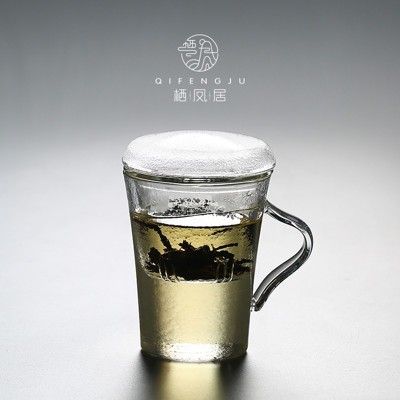棲鳳居 錘紋耐熱玻璃馬克杯 創意過濾帶蓋泡茶杯子水杯大號辦公杯1入