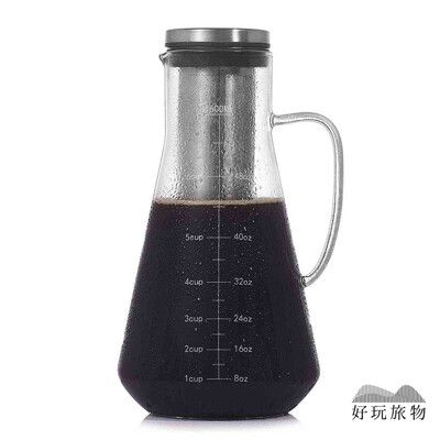 【好玩旅物】大容量不銹鋼濾網刻度玻璃冷萃咖啡壺1600ml 冰釀 冷泡壺 冷熱水壺 茶壺｜E36