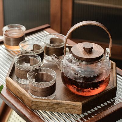 家用耐高溫玻璃茶壺 花茶壺提梁壺 帶托盤煮茶水壺泡茶壺 煮茶器套裝 可電陶爐加熱