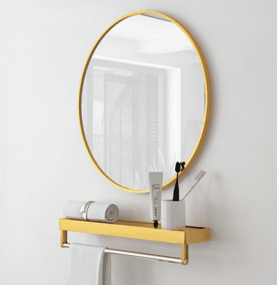 鏡子 40CM鏡子+置物架 壁掛鏡 衛生間浴室鋁框圓鏡子 免打孔廁所洗漱臺壁掛掛墻化妝貼墻鏡置物架