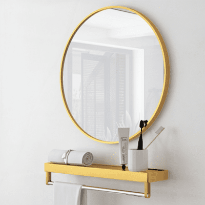 鏡子 圓鏡 壁掛鏡 60cm+置物架 衛生間浴室鋁框圓鏡子 免打孔廁所洗漱臺壁掛掛墻化妝貼墻鏡置物架