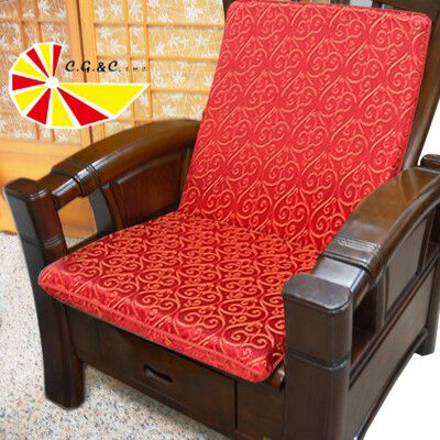 【凱蕾絲帝】木椅通用~100%台灣製造-高支撐加厚連體L型背坐墊-如意紅