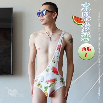 男同水果愛戀透氣網孔單肩式連身衣 男GAY內衣 情趣用品