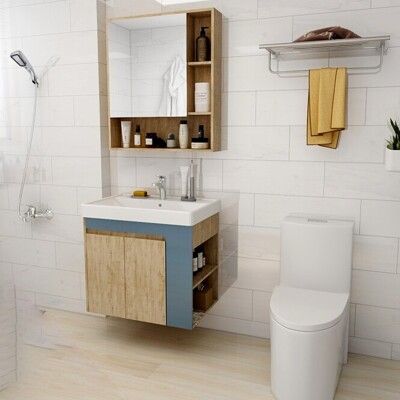 Cozy衛浴(時尚衛浴套組NO.33) 單體馬桶+70CM仿木紋貼皮盆櫃+木紋貼皮鏡櫃+五金配件