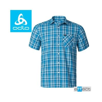 ODLO 瑞士 男款 銀離子短袖襯衫《寶藍/墨黑格》格紋襯衫/防紫外線/吸濕排汗/592522