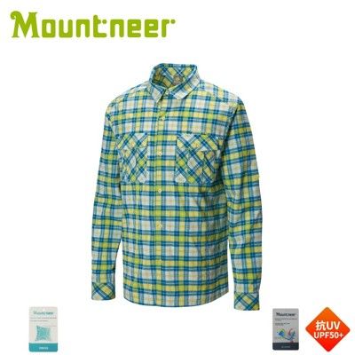 Mountneer 山林 男 彈性抗UV格子長袖襯衫《海藍》31B05/防曬長袖/夏季襯衫/抗UV/