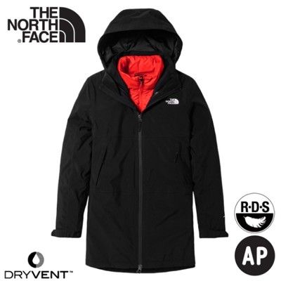 The North Face 女 二件式防風透氣羽絨外套《黑/粉橘》4NAI/保暖連帽外套/防潑水/