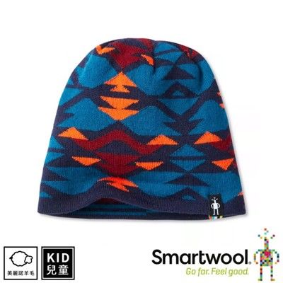 SmartWool 美國 孩童雙面幾何圓帽 海洋藍《深海軍藍》針織帽/毛線帽/羊毛帽