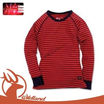 Wildland 荒野 童 遠紅外線彈性條紋衣《紅》0A12683/休閒衫/條紋/彈性/保暖衣
