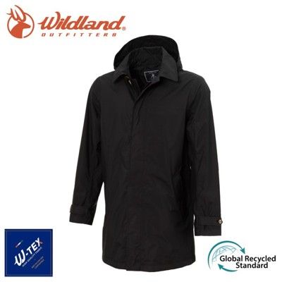 Wildland 荒野 男 長版防水可脫帽時尚外套《黑》0A72906/風雨衣/防水外套/大衣