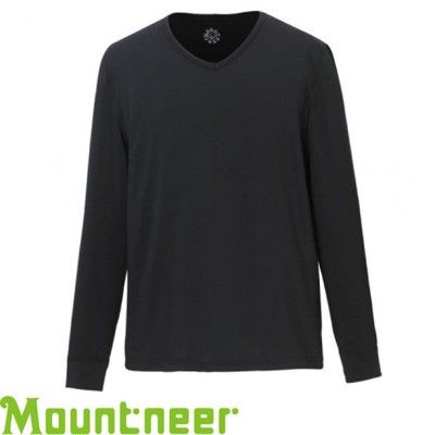 Mountneer 山林 男款 V領紅外線彈性保暖衣《黑》紅外線/貼身保暖/長袖內搭/12K75