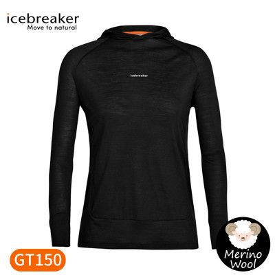 Icebreaker 女 Meteroal Cool-Lite連帽長袖上衣GT150《黑》IB0A5