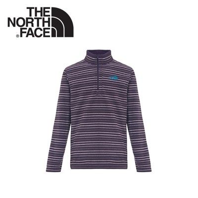 The North Face 男 刷毛套頭衫《深茄紫條紋》CUN0/保暖/高領/休閒