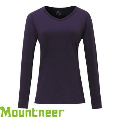 Mountneer 山林 女款 V領紅外線彈性保暖衣《紫》遠紅外線/貼身保暖/長袖內搭/12K76