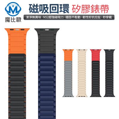 Apple Watch 專用 軍工磁吸矽膠表帶 矽膠磁吸錶帶 磁吸雙色錶帶 雙色硅膠錶帶