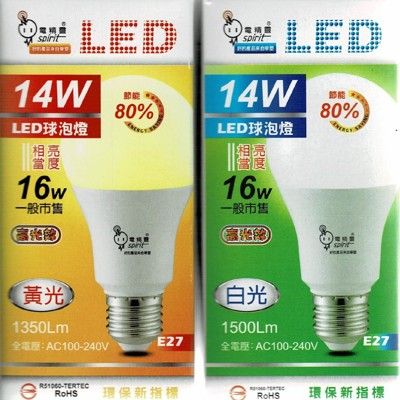 電精靈 14W球泡燈 LED燈泡(白光/黃光)