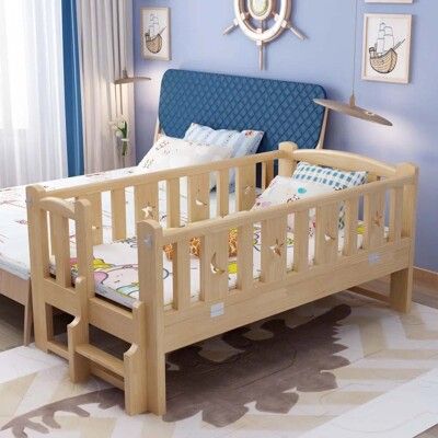 【HABABY】松木實木拼接床  四面有梯款 150x80x40 (延伸床、床邊床、嬰兒床)