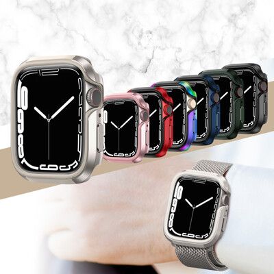 【軍盾防撞】抗衝擊 Apple Watch Series 9/8/7 (45mm) 鋁合金邊框保護殼