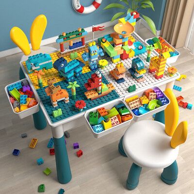 【3C精品閣】兒童積木桌 馬卡龍拼裝禮物 男孩女孩玩具 大顆粒積木桌椅組
