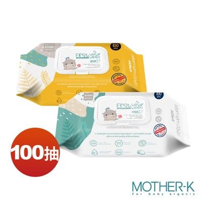 韓國MOTHER-K 自然純淨嬰幼兒濕紙巾-掀蓋柔花100抽(厚款)